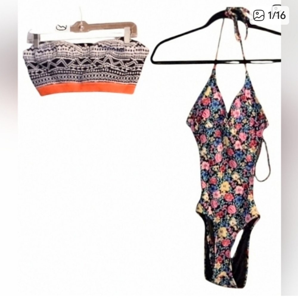 Festival Swim & Top Bundle | Forever 21 Floral Cutout + Aztec Bandeau (M)